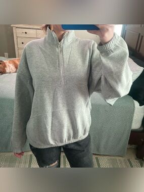 Prettylittlething Cozy Light Gray Quarter-Zip Pullover Sweatshirt
